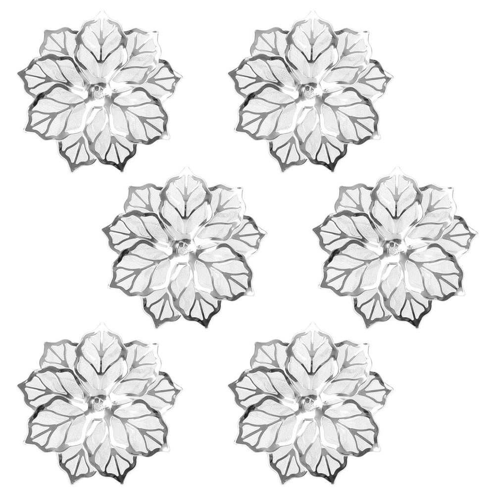 6PCS Napkin Rings w/ Hollow Out Flower Napkin Holder Adornmen Stainless Steel