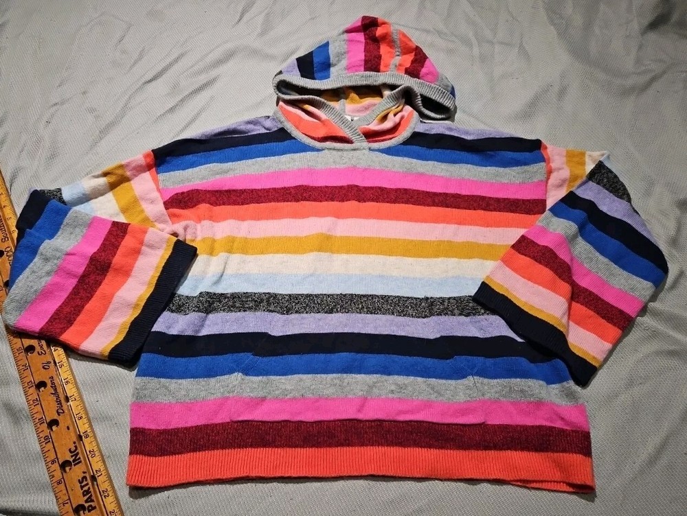 Gap Hoodie Womens XL Multicolor Jumper Rainbow Stripe Merino Wool Blend Oversize