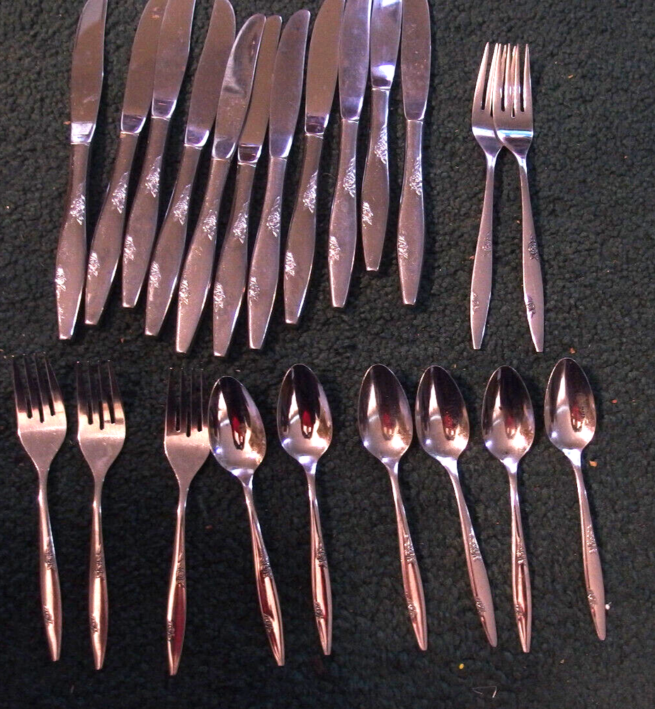 22 piece set,Oneida Ltd. USA Stainless Steel ROSE DUET Flatware VTG lot