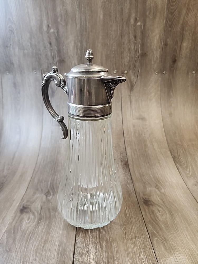 Vintage F.B. Rogers Italy Silverplated Glass Carafe with Ice Holder