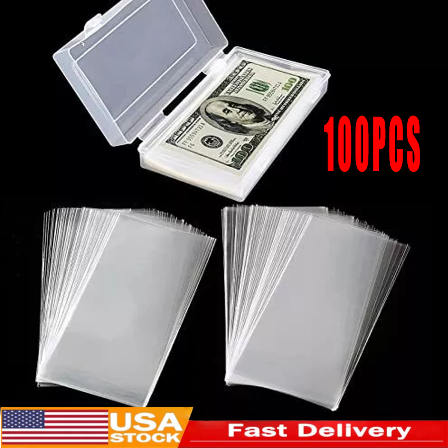 100 Pcs Dollar Bill Holder Storage Case Clear Paper Money Sleeves Protector Bag
