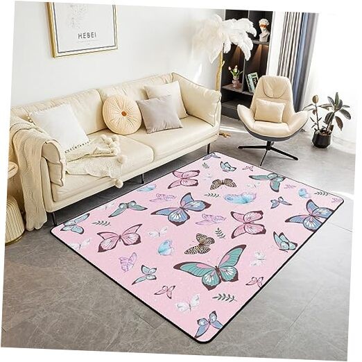 5x7 Butterfly Print Kids Area Rug Decorative Carpet for Boys Room
