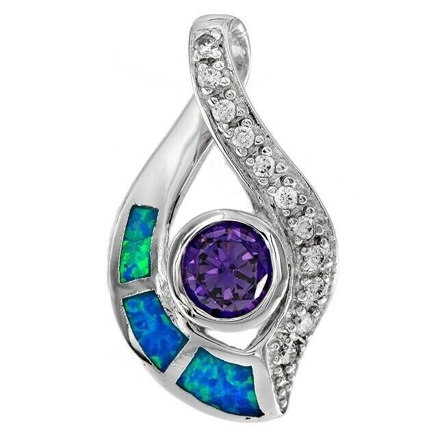 1CT Amethyst & Australian Opal Inlay 925 Sterling Silver Pendant EO3