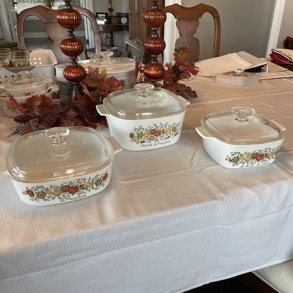 VintageCorning Ware Spice of Life 3 PC Casserole Set w/Lids-3 qt, 2qt, & 1.5 qt.