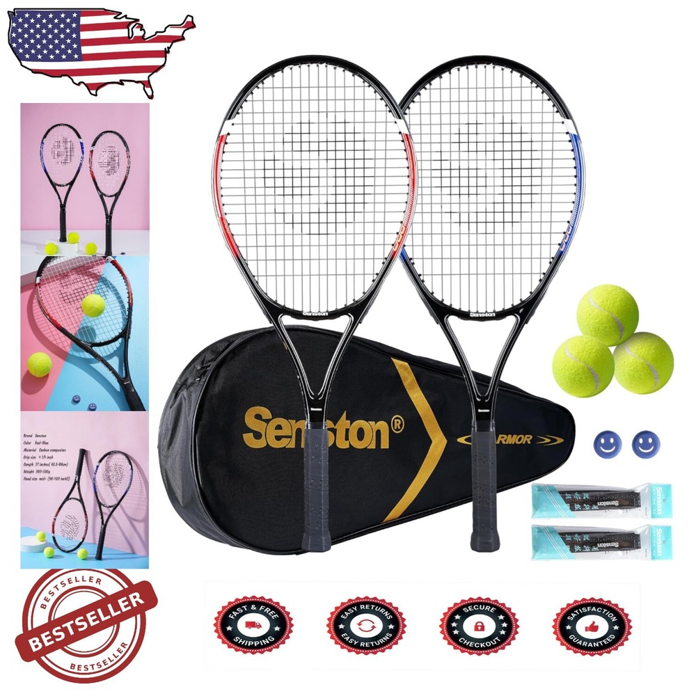 Lightweight Tennis Rackets for Beginners - 2 Player Set with Carry Case & Balls