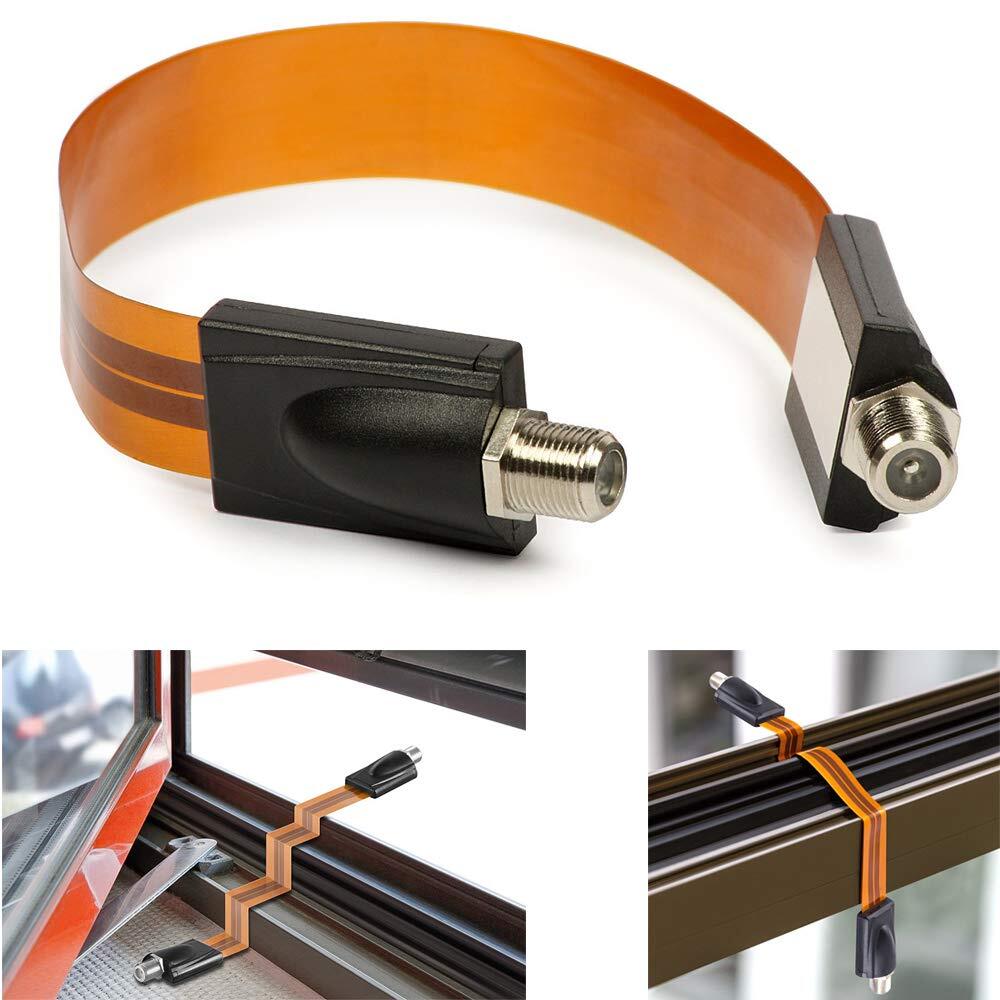 Flat Coaxial Cable Wire F Female To F Female Plug Jack Connector Adapter Coax Ca