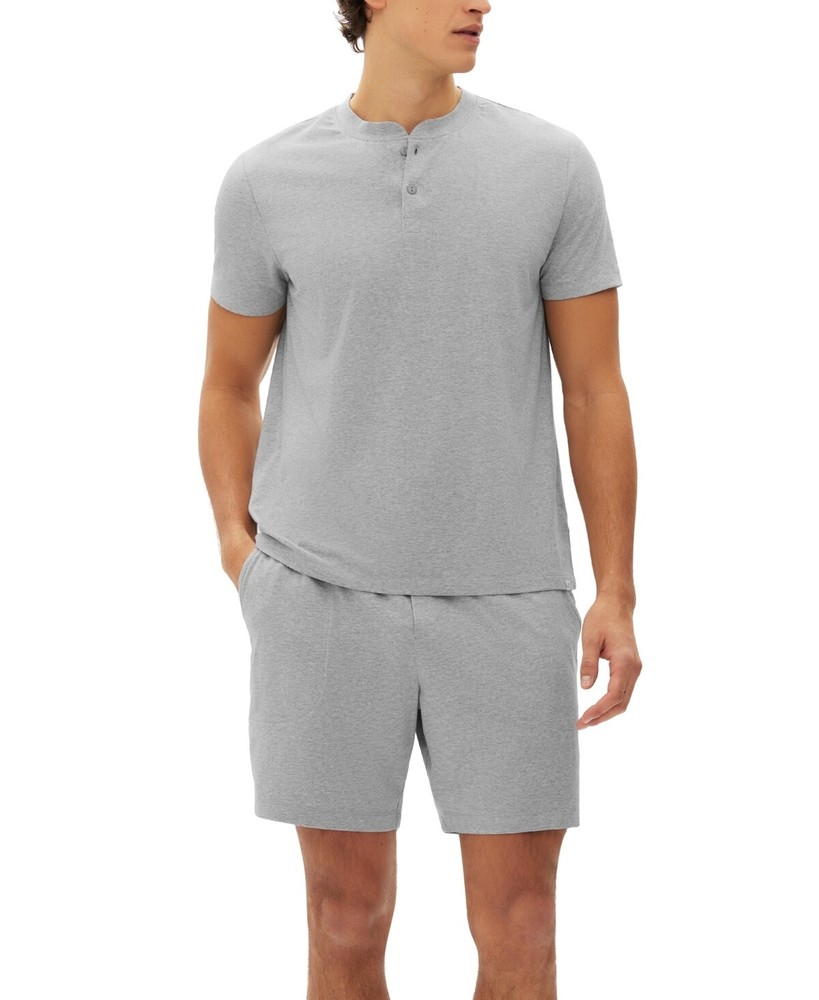 GAP Mens 2 Pc Heathered Henley T Shirt and Shorts Pajama Set Grey XL