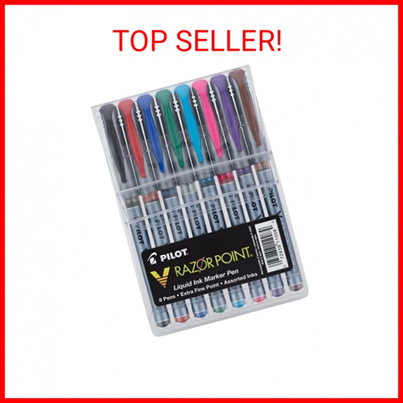 Pilot V Razor Point Liquid Ink Markers, Assorted Color Inks, 8-Pack Pouch (11008