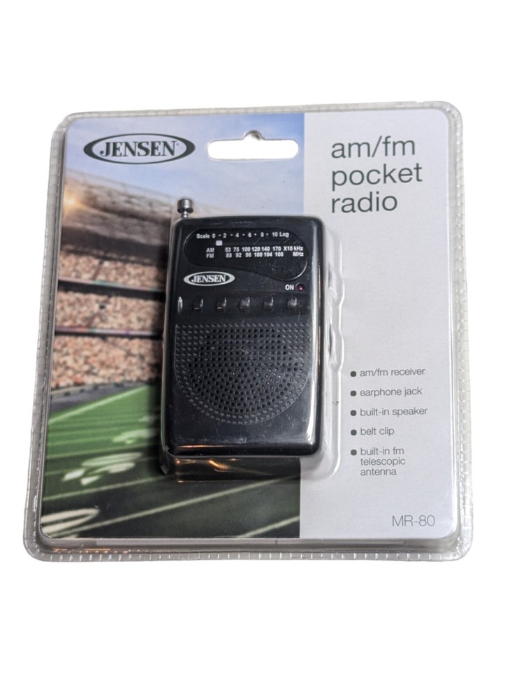 Jensen Portable AM/FM Receiver Mini 3.5'' Pocket Radio w/ Antenna Model MR80 New