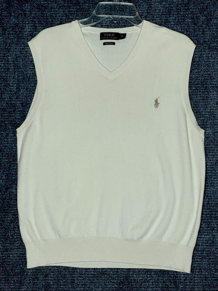 Ralph Lauren Polo Sweater Vest Mens XL White Pullover Pima Cotton Travel V Neck