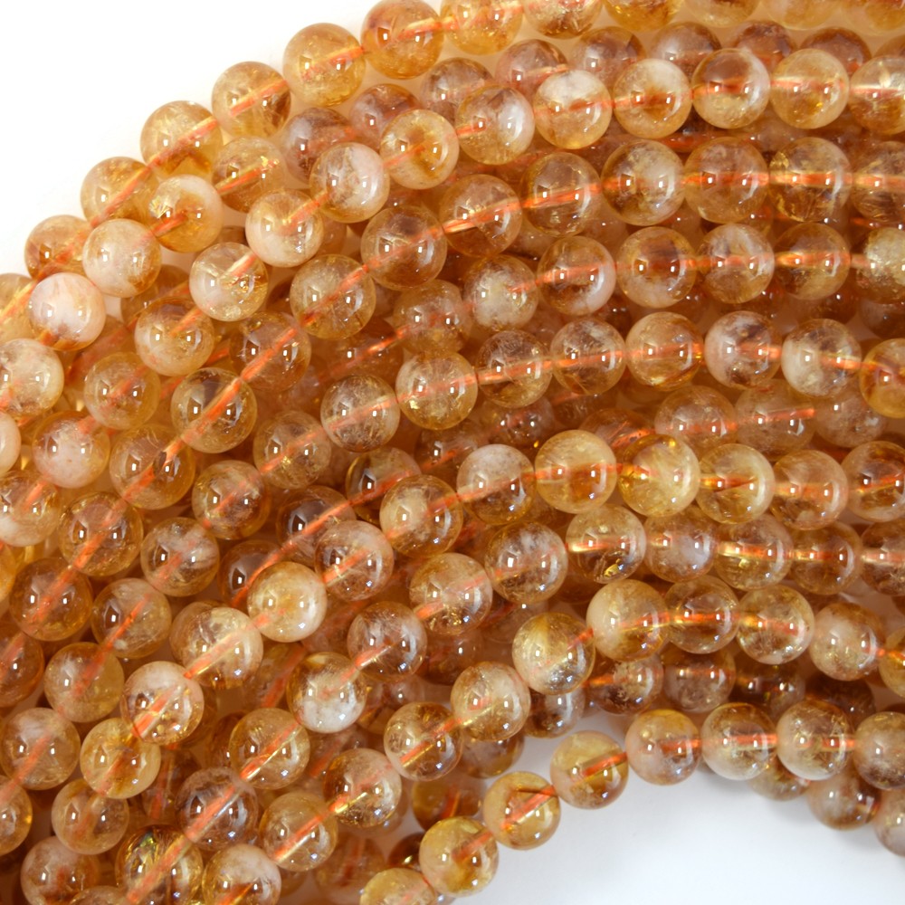 Natural Yellow Citrine Round Bead Strand 15
