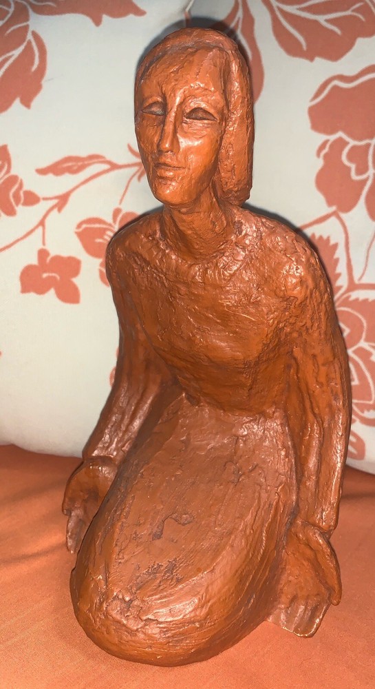 WOMAN KNEELING FIGURINE; 1972 Abbey Press, St. Meinrad IN Sculpture Minimalist-image
