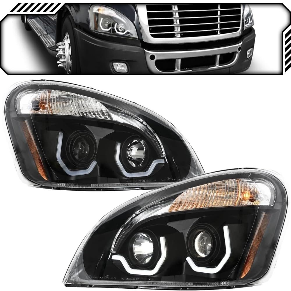 OE Style Halogen Headlights Black Bezel w/White LED Running Light Assembly Pair