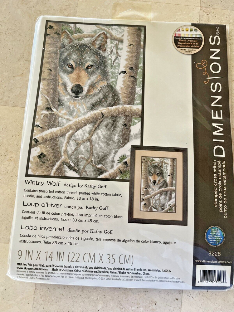 Dimensions Wintry Wolf Animal Stamped Cross Stitch Kit #3228 Kathy Goff