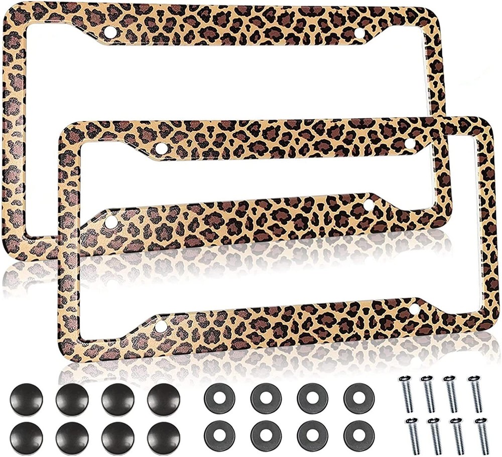 Leopard Cheetah Print License Plate Frames Covers Holder Brown Leopard Print Car