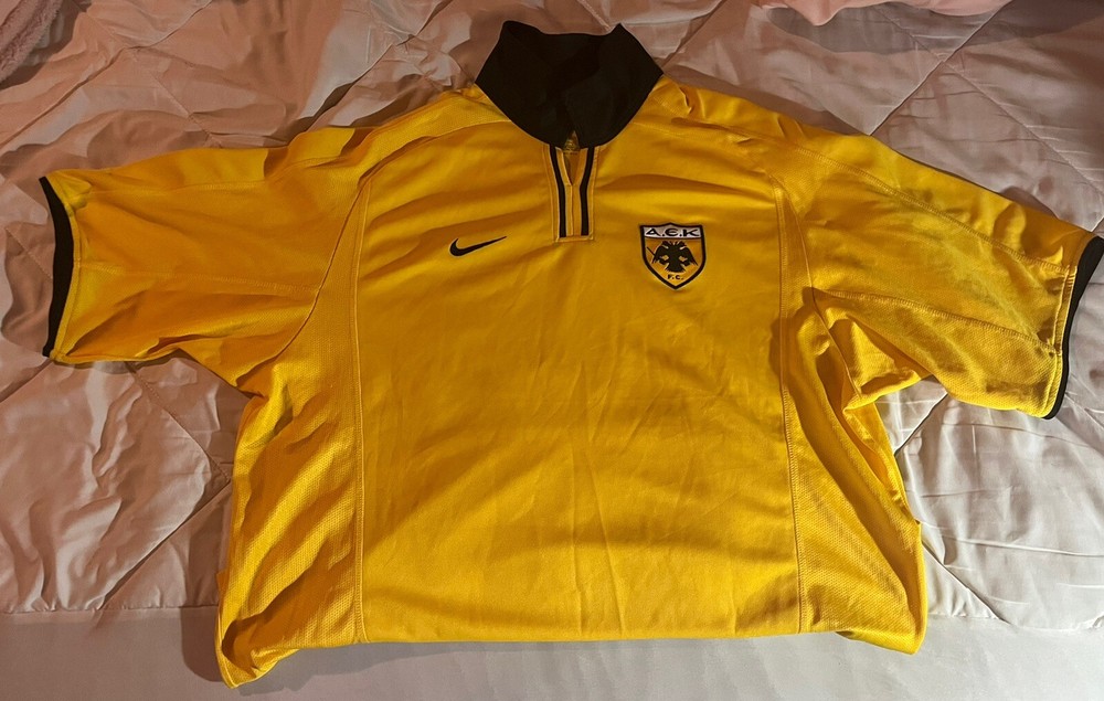 Vintage AEK Athens Jersey Shirt  Black Nike Greece Soccer Size L Large 2000-2002