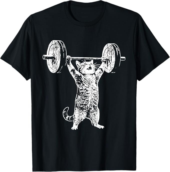 Vintage Retro Weight Lifting Gym Cat Deadlift Funny T-Shirt