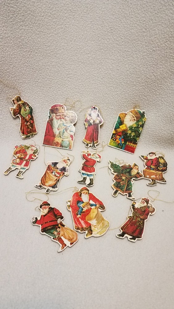 Die-Cut Cardboard Christmas Ornaments SANTA Merrimac Publ Corp 1977 Set of 12