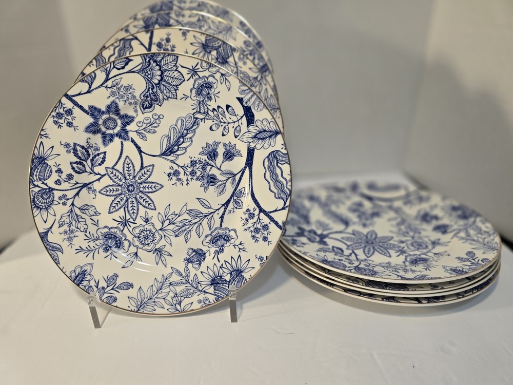 Grace Teaware Salad Dessert Side Plates Blue White Set Of 8