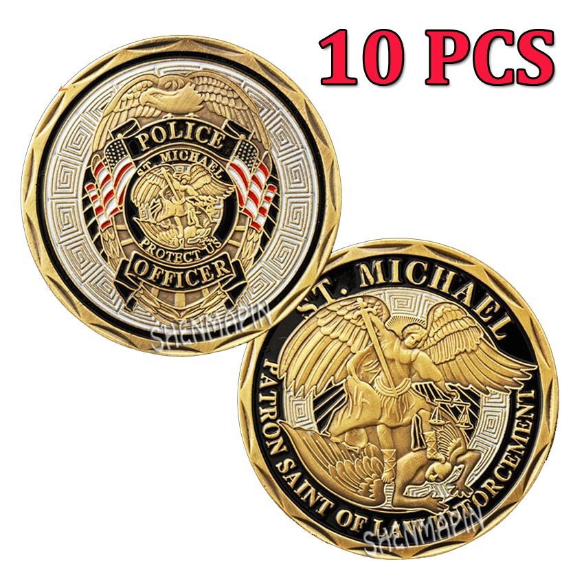 10PCS Badge Law Enforcement Challenge Coin St Michael Police Officer Protect US