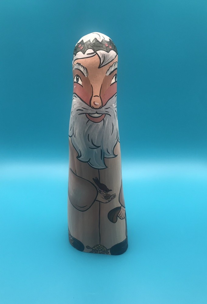 Wooden Hand Painted Santa Claus Christmas Figurine Signed Artist C. Fuchs