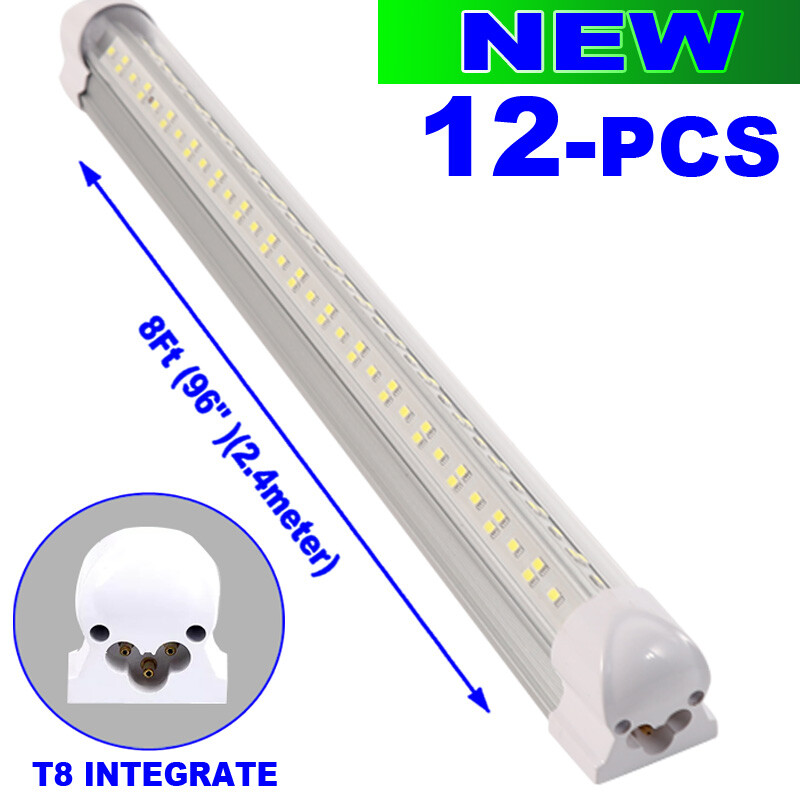 8ft LED Shop Light 144W 18000LM 6500K Daylight White V-Shape Clear Cover 12 PACK
