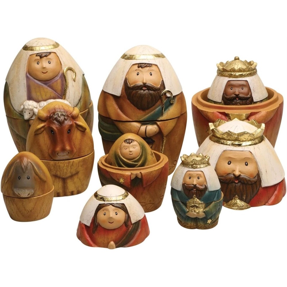 Holy Family Three Kings and Shepherd Christmas Nativity Nesting Dolls Set of 9