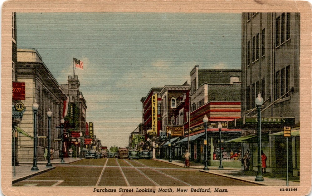 Purchase Street, New Bedford, Mass., New Bedford News Company, Postcard