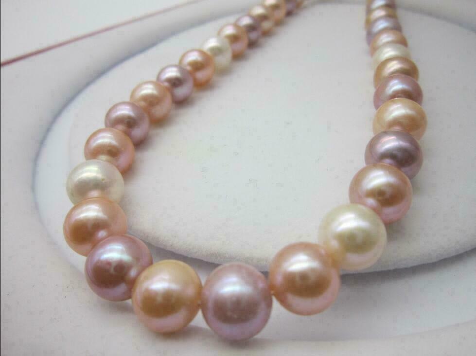 AAA 9-10mm Multicolor South Sea Pearl Necklace White Purple Pink 18in 14k Gold-image
