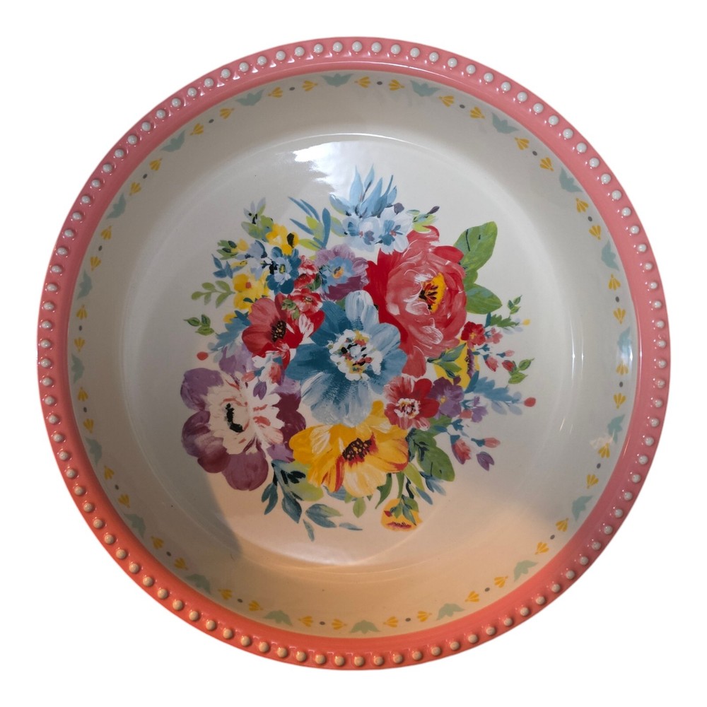 Pioneer Woman Large Pie Dish 9.5 Pink Floral Used As Display Only