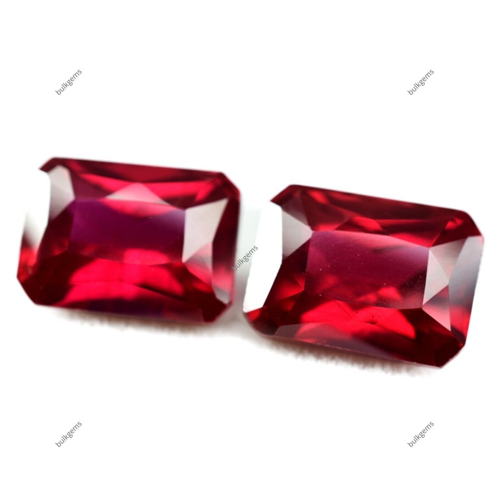 Natural AA+ Loose Ruby Gemstone 16.50Ct Blood Red Emerald Cut CERTIFIED Pair-image