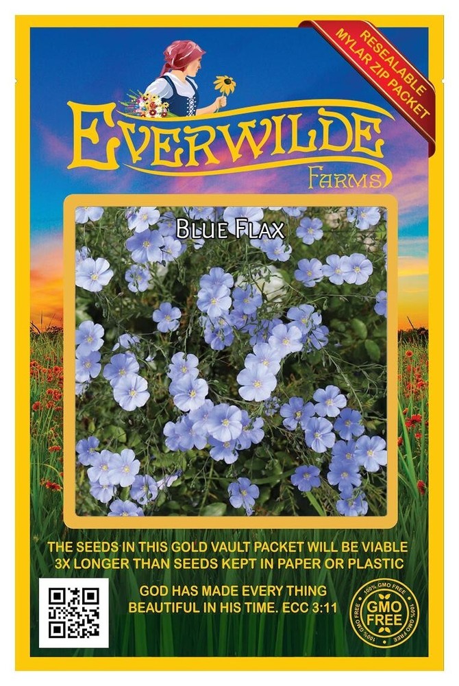 1 Oz Blue Flax Wildflower Seeds - Everwilde Farms Mylar Seed Packet