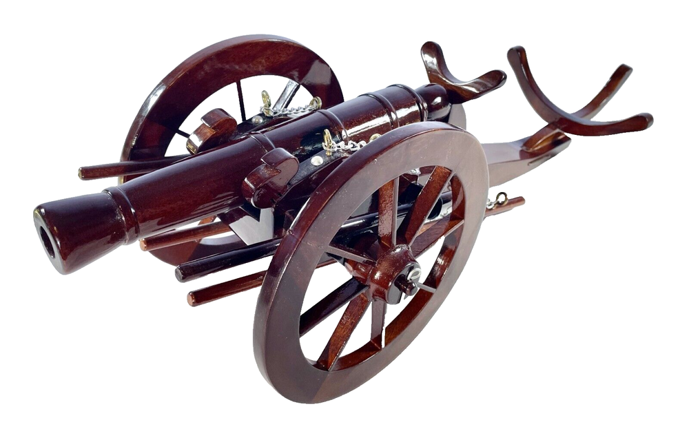 Civil War Cannon Wine / Whiskey Bottle Holder Wood Model with Decanter Bottle