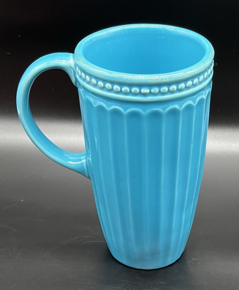 Lenox FRENCH PERLE GROOVE Aqua Peacock Blue Tall Mug 14 oz Latte/Coffee Thermal