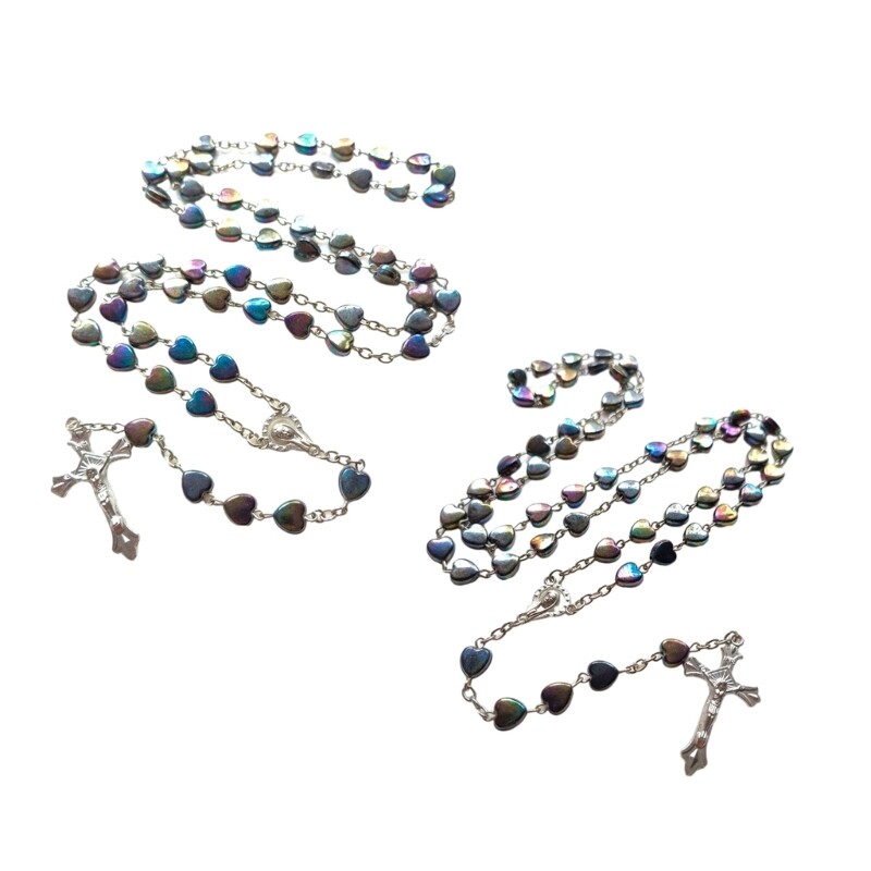 Love Heart Rosary Beads Necklace Cross Clavicle Chain Pendant Catholic Jewelry