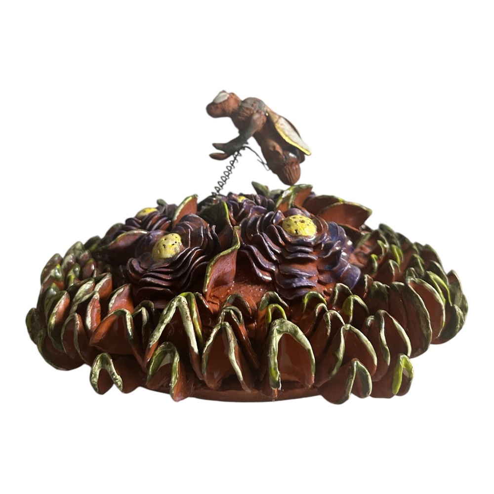 Escultura de pared de abeja y flores de arcilla pintadas a mano de arte popular mexicano GRANDE de colección RARA-image