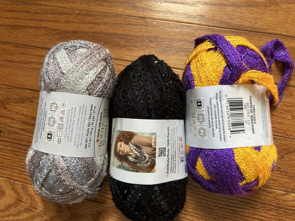 Red Heart Boutique Sashay Mixed Yarn Sequins,Metallic,Team Spirit Lot of 3