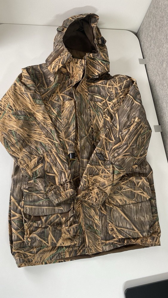 Vtg Columbia Mens Mossy Oak Camoflauge Omni Tech Hooded Jacket Sz Large Tall