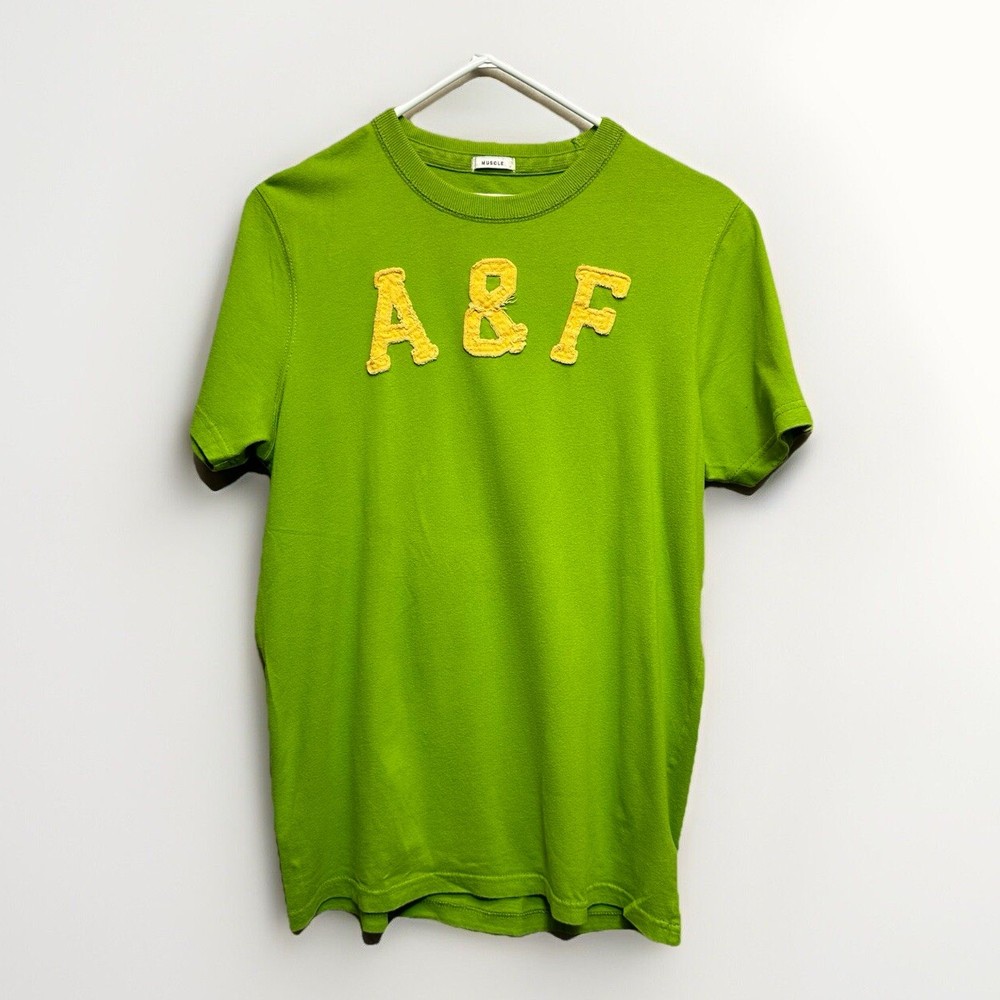 Y2K Abercrombie & Fitch Muscle T-Shirt Mens M Script Spell Green Embroidered-image
