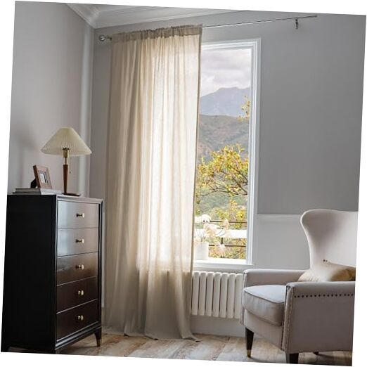 Linen Curtains for Sliding Door, 96 Inches Long Farmhouse Semi Sheer Ceiling
