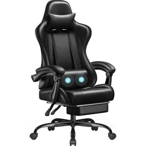 Ergonomic Gaming Chair with Footrest and Lumbar Massage Support