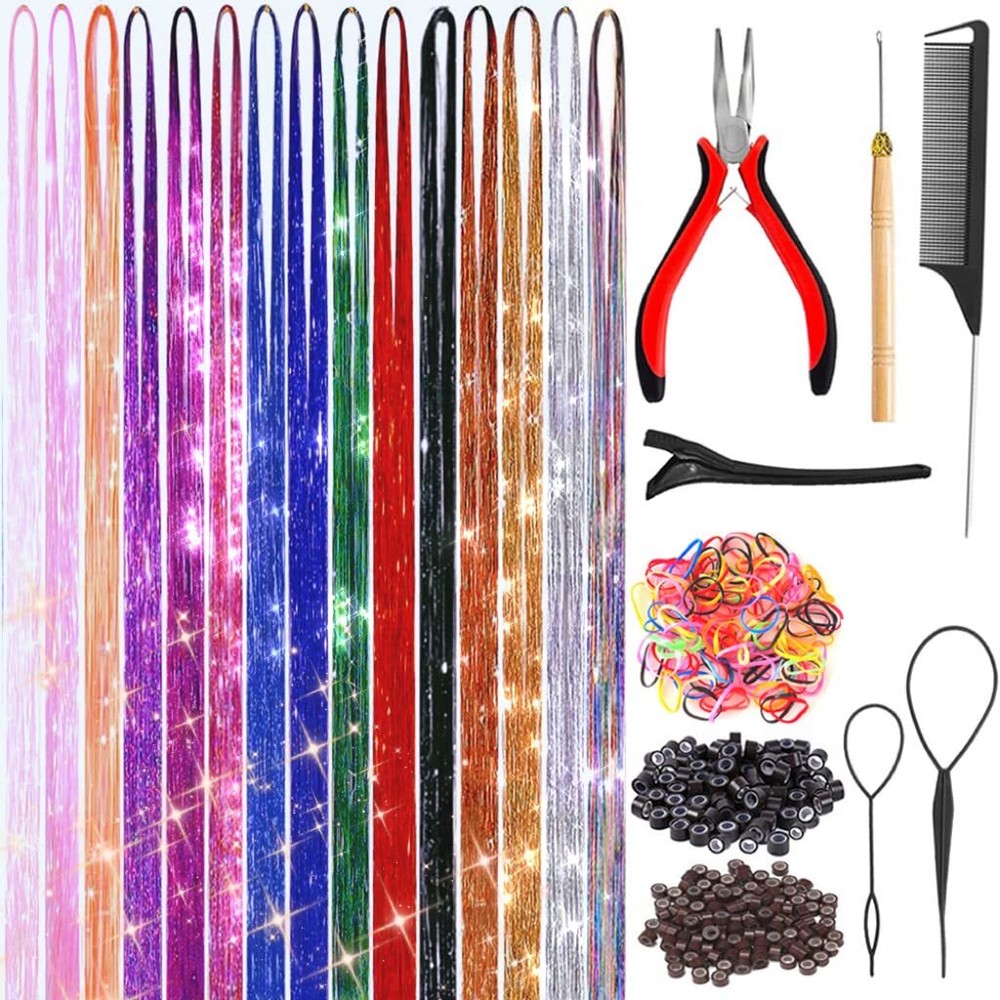 Hair Tinsel Kit - Fairy Hair Tinsel with Tools 48 Inch Hair Tinsel Safe 15 Co...