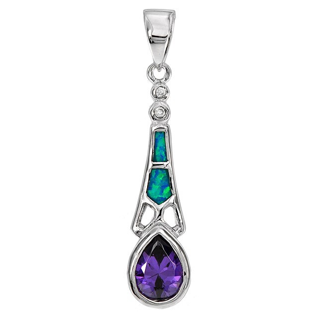 1CT Amethyst & Australian Opal Inlay 925 Sterling Silver Pendant EO4