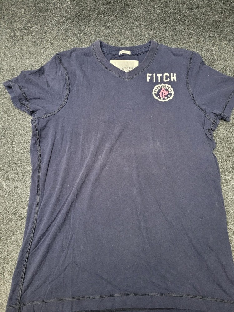 Abercrombie & Fitch Shirt Mens 2XL Blue Muscle Fit V Neck Logo T-Shirt-image