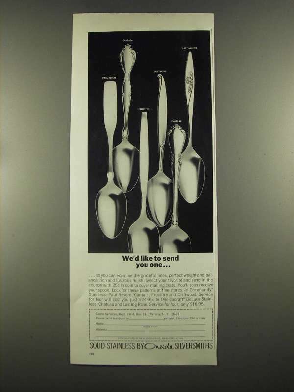 1964 Oneida Cantata Frostfire Silverware Ad Vintage Flatware Advertisement