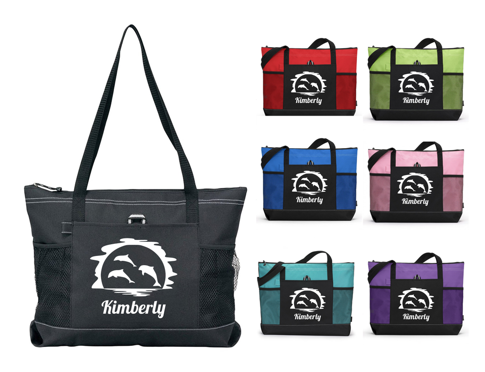 DOLPHINS BEACH WATER SUN W/ NAME PERSONALIZED TOTE PURSE OVERNIGHT GYM BAG