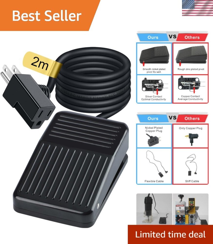 Foot Switch Normally Off Press and Hold to ON 6.6FT UL Cable & Plug, Dead Man...