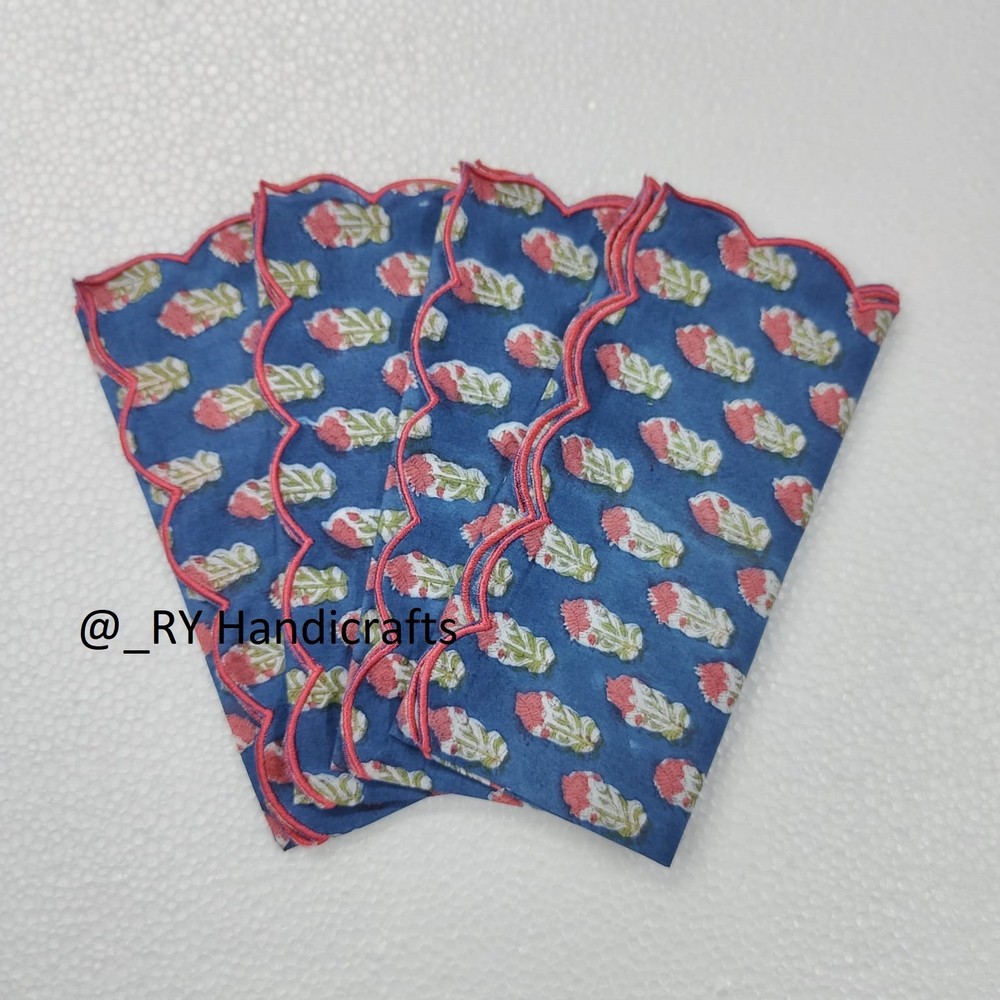 Embroidered Dinner napkin hand Block print cotton cloth Napkin,  20 x 20 inch