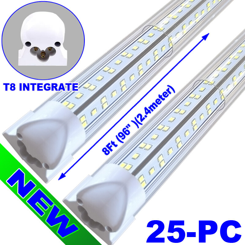 25/Pack Integrated LED Tube 8Ft Double Row LED Shop Light Fixture 18000LM 6500K
