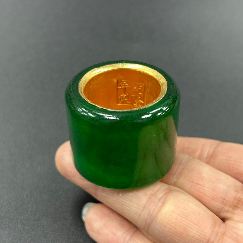 Certified Natural high Ice Green Burmese amulet Jade Jadeite Retro Rings 戒指